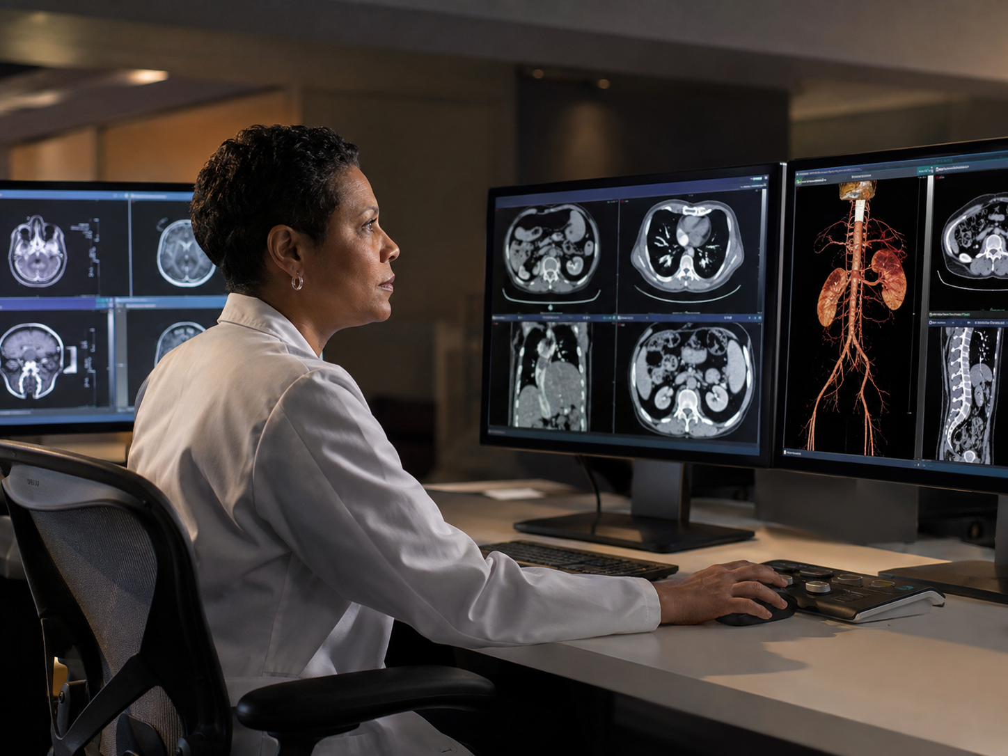 Radiologist reviewing advanced visualization work